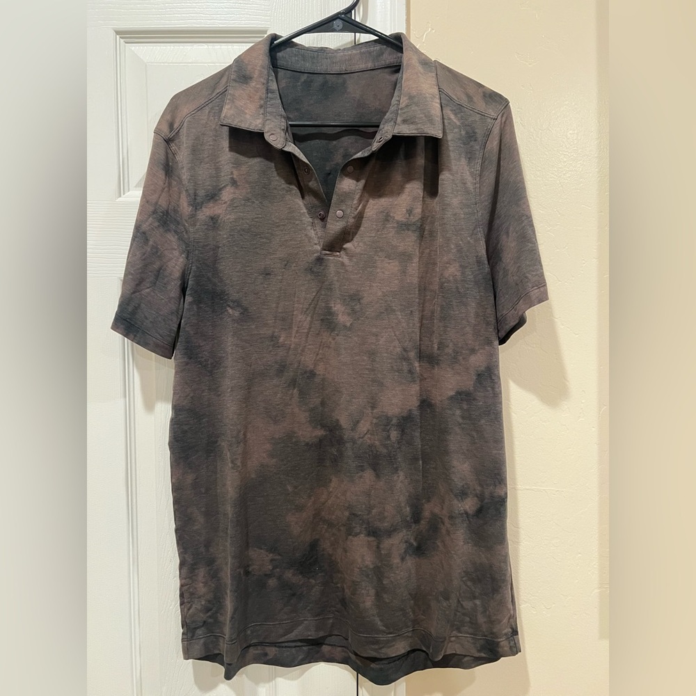Men's Lululemon Black Tie-Dye Polo Shirt great for golf